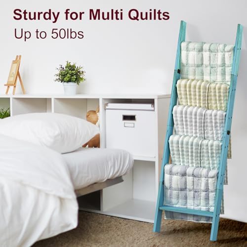 Blanket Ladders for the Living Room, Blanket Holder 6-Tier Blue
