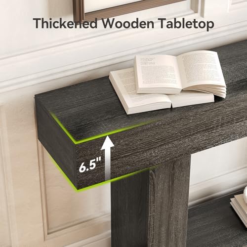 LITTLE TREE 63 Inches Long Console Table, 2-Tier Farmhouse Sofa Table Behind Couch, Large Narrow Entryway Table for Living Room, Wooden Hallway Foyer Table with Heavy Duty Base, Grey