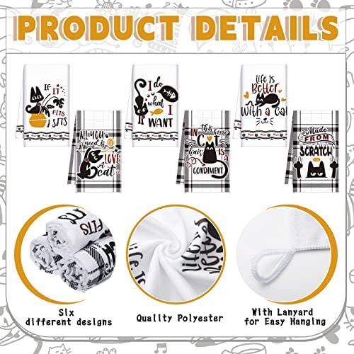 Redbaker 6 Pcs Black Cat Theme Kitchen Towels Funny Dish Towel