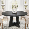 Tribesigns 47 inch Round Dining Table Wood Kitchen Table for Dining Room, 47" Dinner Room Tables for 4-6, Farmhouse Accent Furniture with Wooden Tabletop and Cross Base, Black