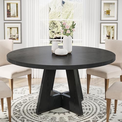 Tribesigns 47 inch Round Dining Table Wood Kitchen Table for Dining Room, 47" Dinner Room Tables for 4-6, Farmhouse Accent Furniture with Wooden Tabletop and Cross Base, Black