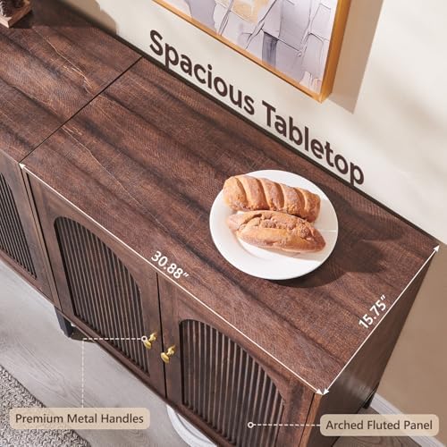 IFGET 123.5" W Modern Arched Sideboard Buffet Cabinet with Storage, Brown