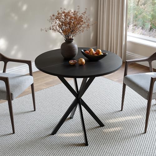 Unovivy 31.5" Small Round Dining Table for 2-4 Black Dinner Table