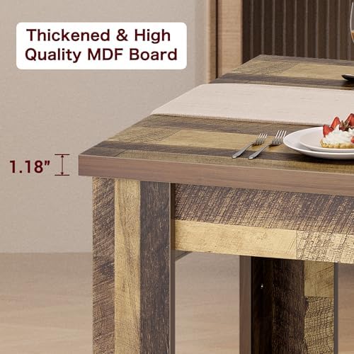 63" Farmhouse Dining Table with 1.18" Thickened Top, Rectangular Kitchen Table for 4-6 People, Heavy Duty Rustic Wood Dinner Table for Dining Room, Sturdy Wood Table, 300 lbs, Rustic Brown