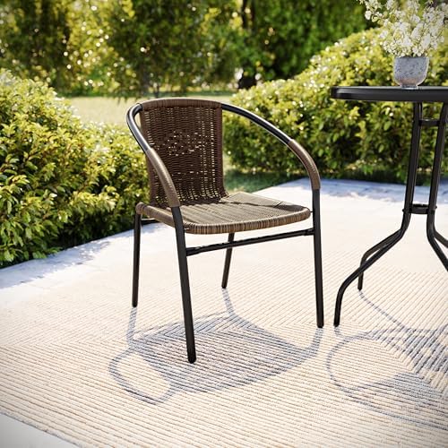 Flash Furniture Lila Medium Brown Rattan Indoor-Outdoor Restaurant Stack Chair