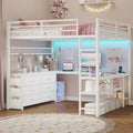 ADORNEVE Loft Bed Full Size with U-Shaped Desk, 6 Storage Drawers,White