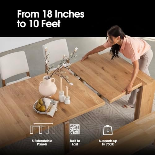 Transformer Table Solid Wood Extendable Dining Table, Natural