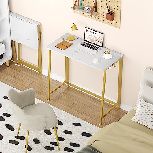 WOHOMO Folding Desk, 31.5" Foldable Computer Table for Small Spaces, Gold