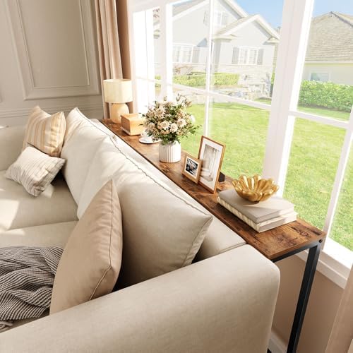 HOOBRO 2 Pack Narrow Console Table, 29.5" Small Entryway Table, Thin Long Sofa Side Display Table, for Hallway, Bedroom, Living Room, Foyer, Rustic Brown and Black BF75XGP201