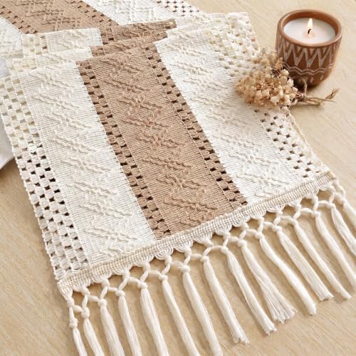 FEXIA Fall Boho Table Runner 12x72 for Home Decor Tassels