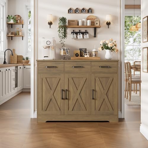HOSTACK Kitchen Buffet Cabinet with Storage, Sideboard Coffee Bar, Brown