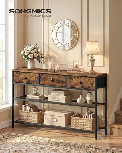 SONGMICS Console Table with 3 Fabric Drawers, Narrow Entryway Furniture