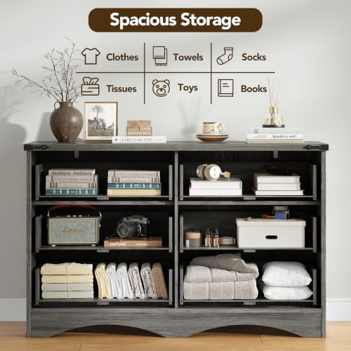 Decofy 47" Farmhouse 6-Drawer Dresser for Bedroom, Grey
