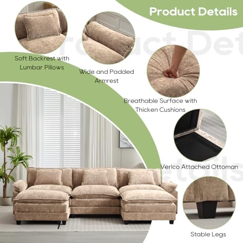 Oprisen 120" Modular Sectional Sofa, Comfy Deep Cloud Couch with Ottoman