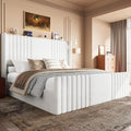 55" Tall King Size Platform Bed Frame with 2 Reading Lights, Cream