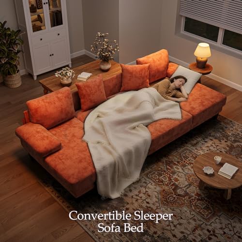 Txtin's Sleeper Sofa with Pull Out Bed 112 Inch U Shaped Sectional Couch
