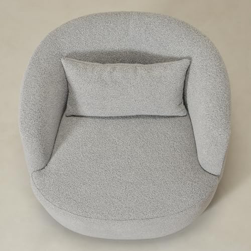 KINWELL 34" W Boucle Swivel Barrel Chair with Toss Pillow, Gray