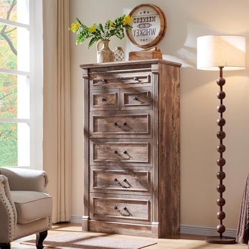 Aitjunz Farmhouse 57" Tall 7 Drawers Dresser for Bedroom, Light Brown