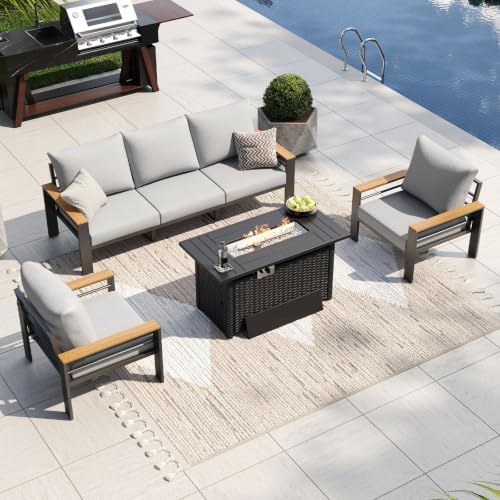 Aoxun Patio Furniture Set, Aluminum Outdoor Furniture with Fire Pit Table