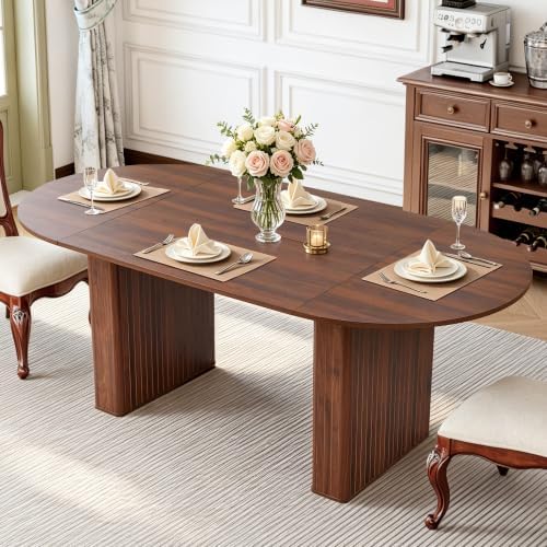 78.7" Oval Dining Table for 6–8, Fluted Pedestal Kitchen Table, Walnut