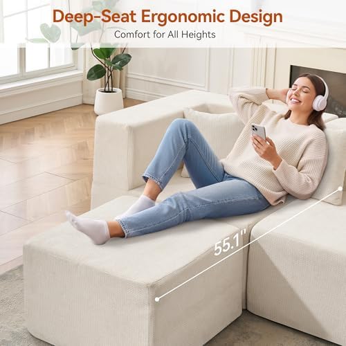 MONVANE Modular Sectional Sofa, Oversized 10 Seat Convertible U Shaped Couch with Ottoman, Comfy Chenille Cloud Couch with Deep Seat, Sectional Couches for Living Room, No Assembly Required, Beige