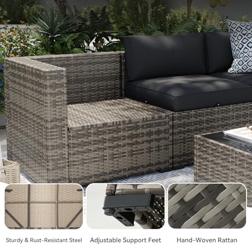 Aoxun Patio Furniture Sets, 15-Piece Outdoor Patio Furniture with 44'' Propane Gas Firepit Table, Wicker Outdoor Conversation Set Sectional Sofa for Backyard, Poolside