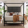 Merax Queen Canopy Bed Frame with Tall Linen Headboard, Metal 4 Poster Bed