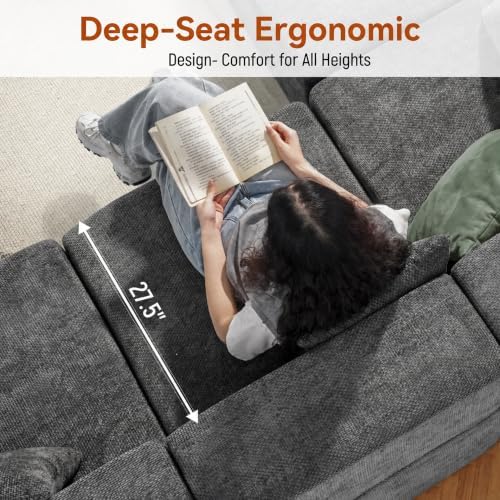 MONVANE 103" U-Shaped 5 Seat Modular Sectional Cloud Couch, Grey