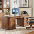 59" Classic Executive Desk with Storage, Victorian Executive Desk with Charging Station, Keyboard Tray, 3 Drawers & 2 Cabinet Storage & 2 Pedestals, Easy Assembly, Dark Walnut