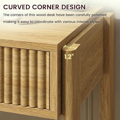 34 Inch Small Fluted Computer Desk with Drawer for Bedroom, Home Office