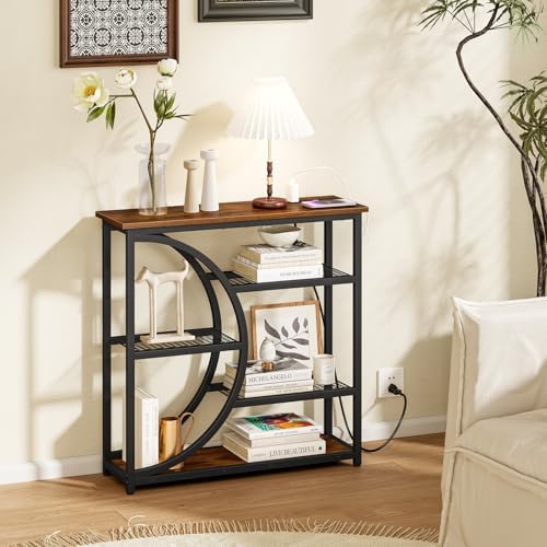 Snughome Entryway Table, Console Table with Charging Station, Industrial Narrow Sofa Table with 5 Tier Storage Shelves, Entrance Table for Hallway, Behind The Couch, Living Room, Foyer