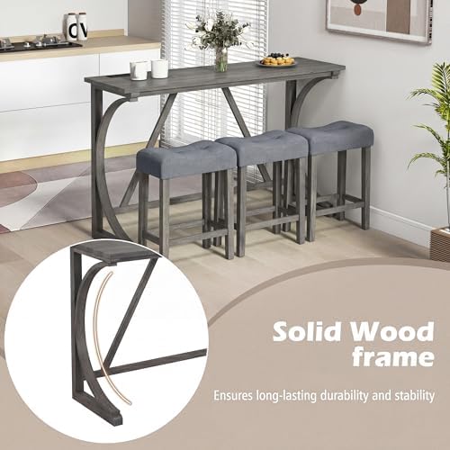 COSTWAY 4-Piece Farmhouse Bar Table Set with Power Outlet