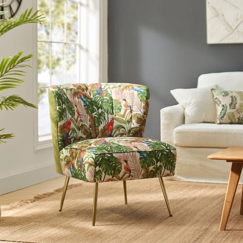 HULALA HOME Accent Chair with Golden Metal Legs, Comfy Tufted Wingback Living Room Chair Floral Fabric Small Armless Side Chair, Upholstered Slipper Chair for Bedroom, Reading Room Flower Print