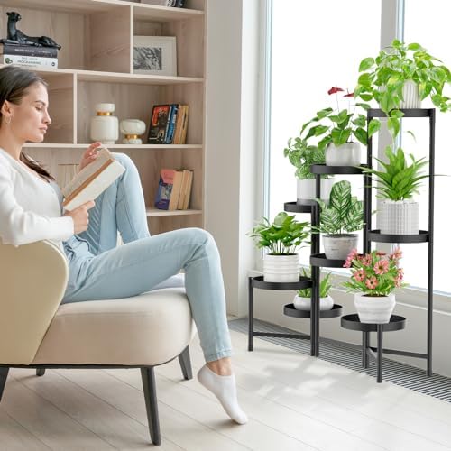 iDavosic.ly Plant Stand Indoor Outdoor, 8 Tier Metal Corner Shelf, Black