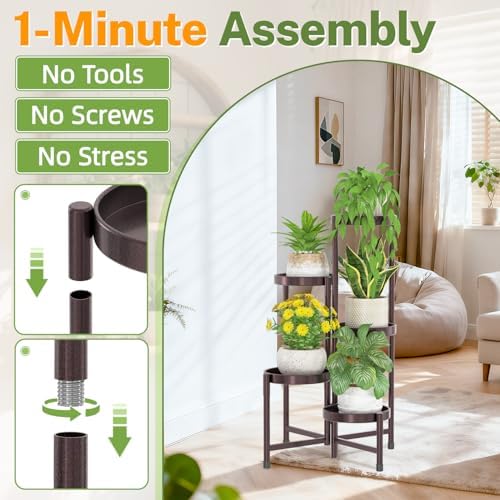 iDavosic.ly Plant Stand Indoor Outdoor, 5 Tier Metal Corner Shelf, Bronze