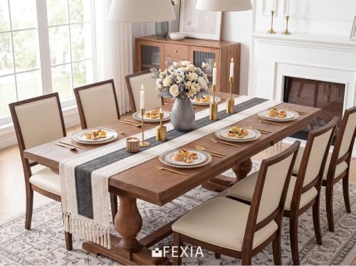 FEXIA Boho Table Runner with Tassels for Home Decor 12x72 Inches Grey