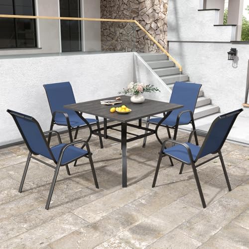 Navy Patio Chairs Set of 4, Stackable Outdoor Dining Chairs for All Weather Textilene Fabric & Metal Frame, Outdoor Chairs Set for Backyard Deck Garden (Dark Blue, Set of 4)