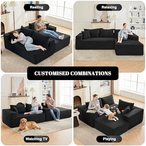 Mangodan 110” Boneless Couch, Cloud Sectional Sofa for Living Room, Black