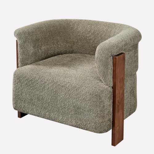 Merax 31.7" Mid-Century Boucle Fabric Barrel Accent Chair, Green