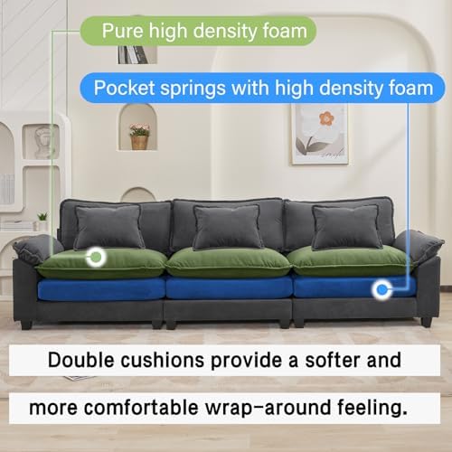 Oprisen 120" Modular Sectional Sofa, Comfy 3 Seater Deep Cloud Couch