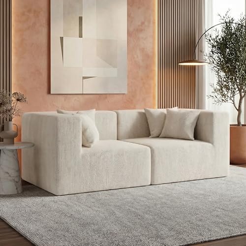 MONVANE 75" Loveseat Sofa, Comfy Chenille Modular Sectional Sofa with 4 Pillows, Modern Deep Seat Boneless Couch, 2 Seater Sofa for Living Room, Bedroom and Apartment, Beige