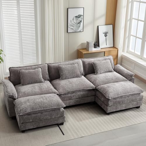 Oprisen 120" Modular Sectional Sofa, Comfy Deep Cloud Couch with Ottoman