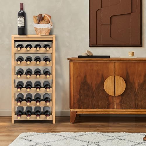 24 Botttle Wine Rack Freestanding Floor 6 Tier Bamboo Wine Rack Storage