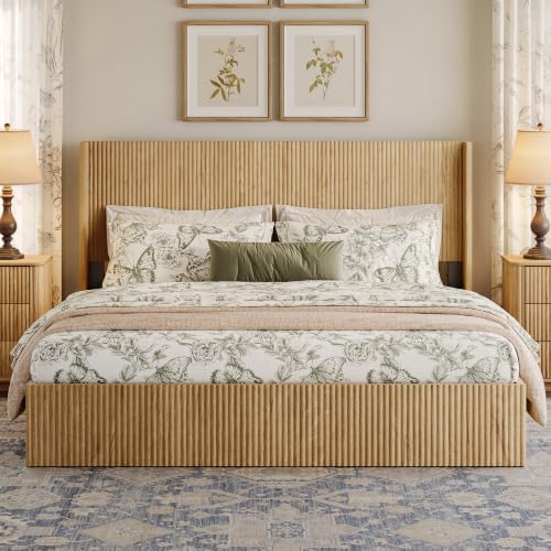 VMU Fluted King Size Platform Bed Frame with Lift up Storage
