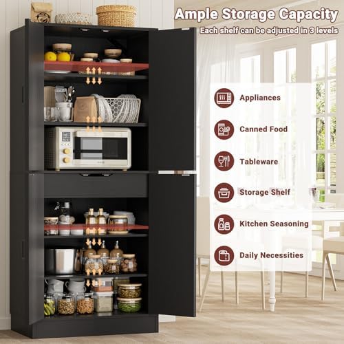 Unikito 71" Tall Kitchen Pantry Cabinet with Farmhouse Barn Doors | Storage Drawer, 4 Adjustable Shelves, Freestanding Cupboard for Kitchen, Dining Room, Living Room, Bathroom, Utility Room