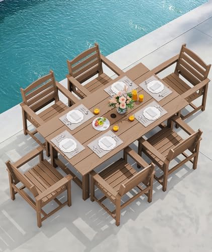 SERWALL 5 Pcs HDPE Patio Dining Set, Outdoor Dining Set for 4, Brown