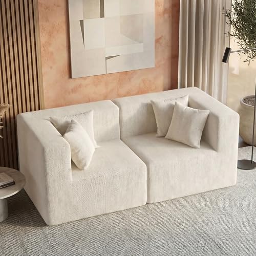 MONVANE 75" Loveseat Sofa, Comfy Chenille Modular Sectional Sofa with 4 Pillows, Modern Deep Seat Boneless Couch, 2 Seater Sofa for Living Room, Bedroom and Apartment, Beige