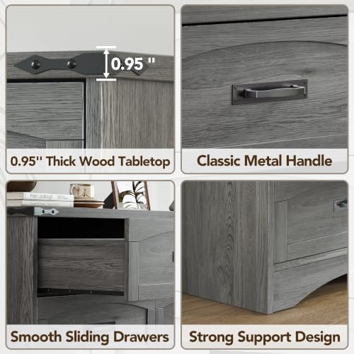 Decofy 47" Farmhouse 6-Drawer Dresser for Bedroom, Grey