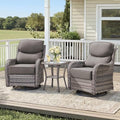 Luxury Outdoor Swivel Rocker Patio Chairs-3 Piece Wicker Patio Rocking Chairs Set of 2 with Glass Side Table 6" Thick Cushions High Back Outdoor Furniture Sets for Deck Porch Balcony(Grey/Grey)