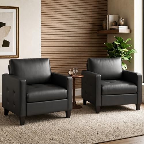 STHOUYN Black Accent Chairs Set of 2, Faux Leather Living Room Chair